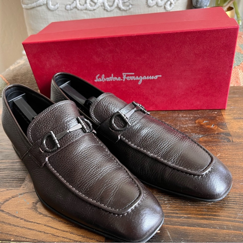 Salvatore Ferragamo 'Pompei' Hickory Calf Leather Mens Loafers 12 D